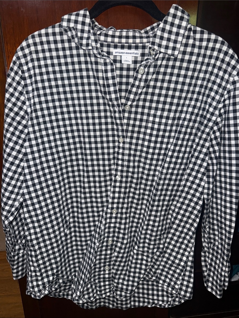 Amazon Essentials Black and White Gingham Button-Down Shirt